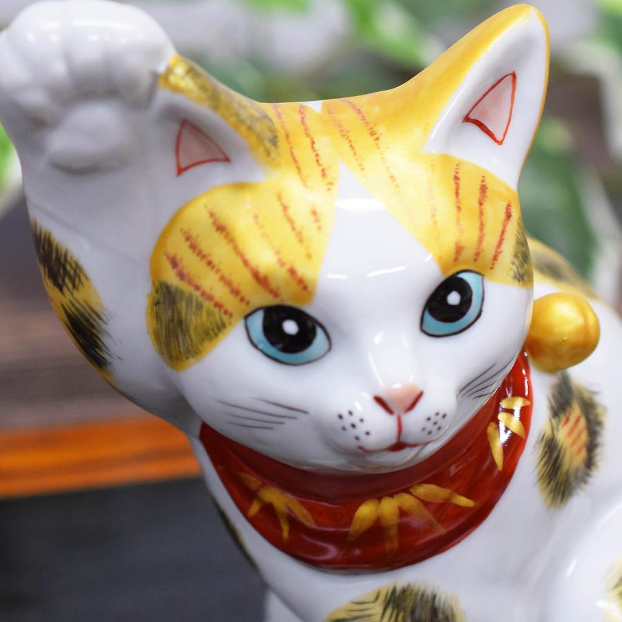 九谷焼 開運 右手 招き猫 置物 横座り招き猫 金三毛 開店祝い ギフト 