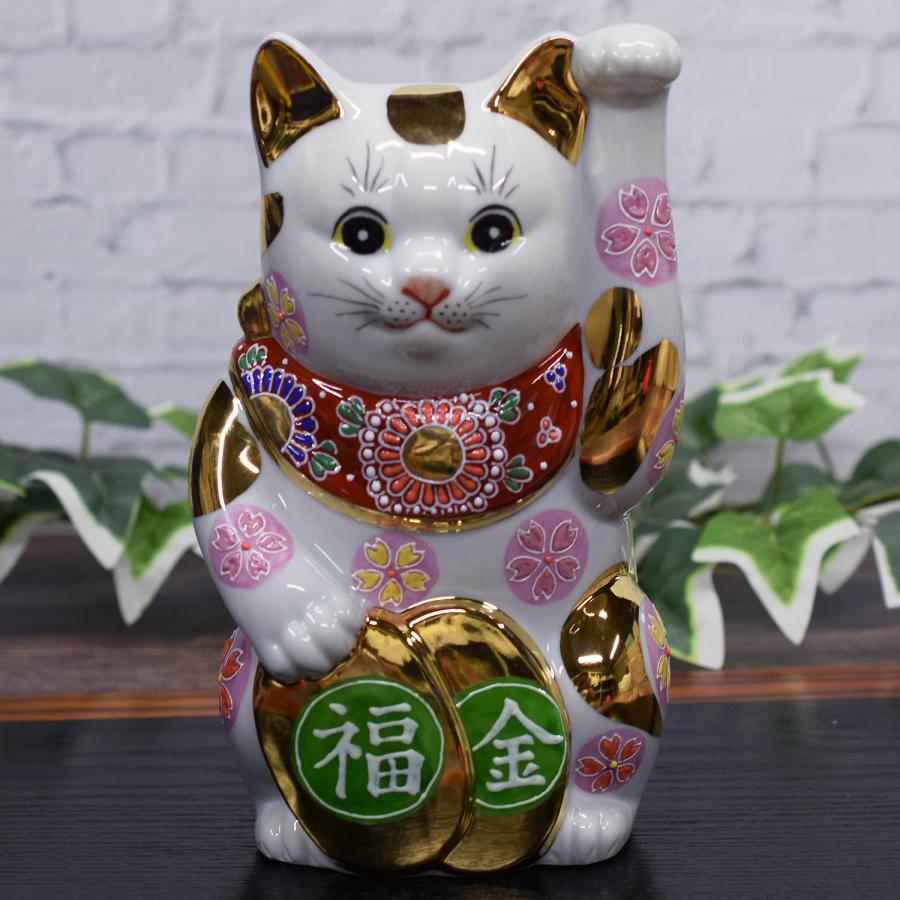 九谷焼 開店祝い プレゼント 招き猫 置物 7号 左手招き猫 金ブチ盛