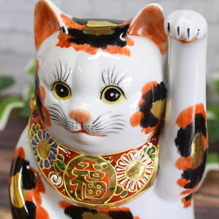 九谷焼 開店祝い プレゼント 招き猫 置物 左手招き猫 金三毛 錦座布団