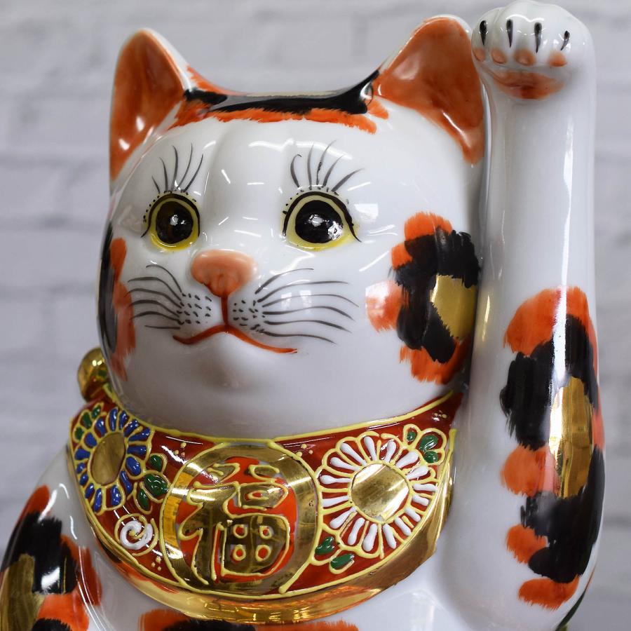 九谷焼 開店祝い プレゼント 招き猫 置物 左手招き猫 金三毛 錦座布団