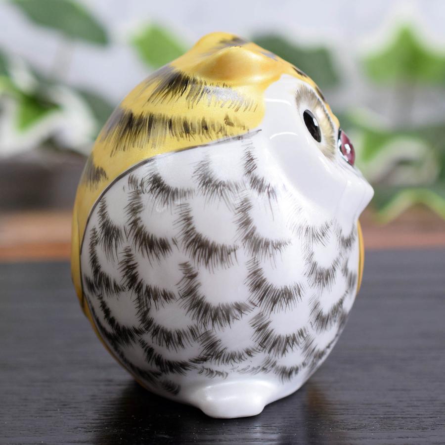 陶器製フクロウの置物 九谷焼 九谷焼 フクロウ 置物 陶器 ふくろう 金彩 風水 開運 縁起物 誕生日