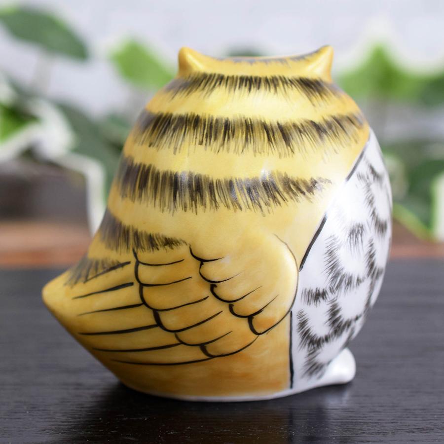 陶器製フクロウの置物 九谷焼 九谷焼 フクロウ 置物 陶器 ふくろう 金彩 風水 開運 縁起物 誕生日