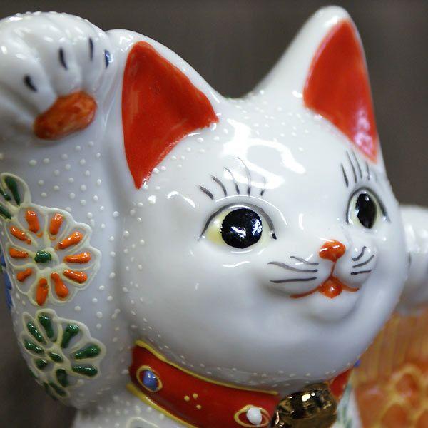九谷焼 招き猫 置物 風水 鯛乗り 招き猫 白盛 : 和座倶楽部 - 通販