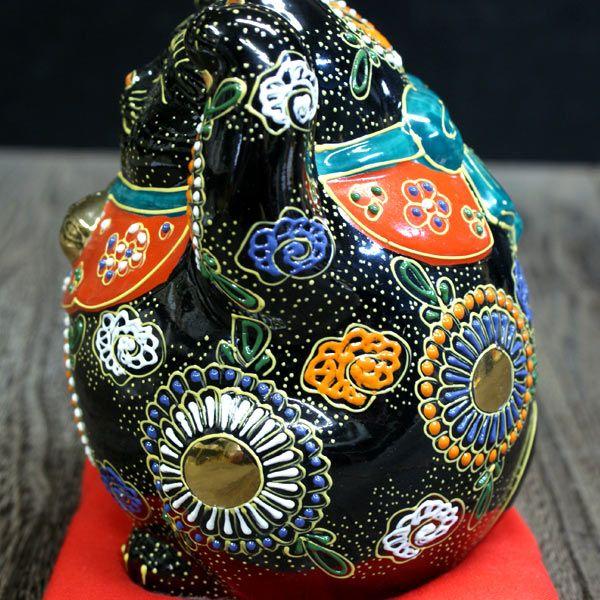 九谷焼 招き猫 置物 風水 太っちょ 両手上げ 招き猫 黒盛 : 和座倶楽部