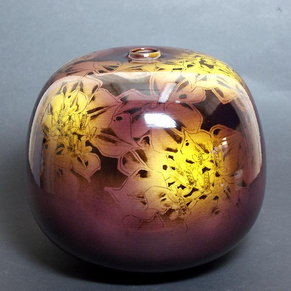 九谷焼 花器　紫釉薄明文　陶芸家　松村昌子