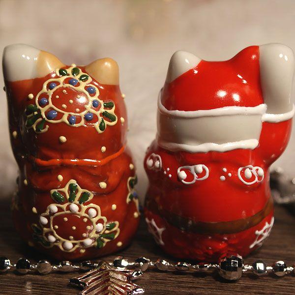 九谷焼 奇跡を呼ぶ ちび招き猫 サンタ＆トナカイちゃん : 和座倶楽部