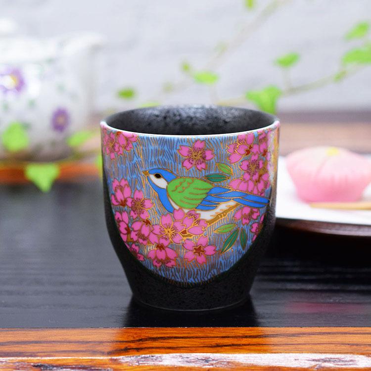 九谷焼 湯呑み 金桜花鳥 おしゃれ 高級 陶器 和食器 湯呑み茶碗 : 和座