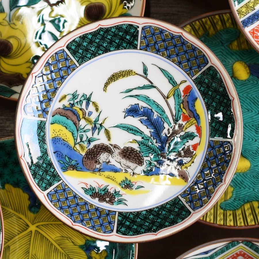 九谷焼 お皿 おしゃれ 名品 豆皿 古九谷色絵鶉草花図 陶器 小皿 取り皿