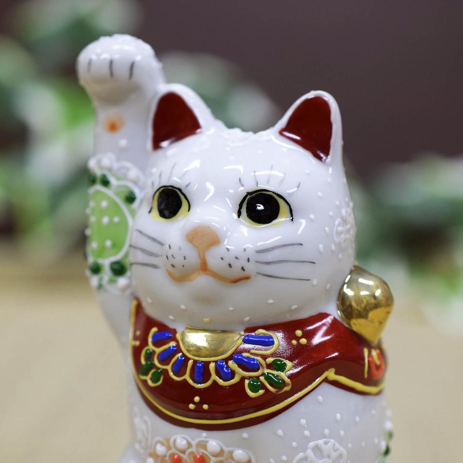 招き猫 置物 陶器 右手 左手 招き猫 白盛 九谷焼 開運 商売繁盛 座布団付｜waza｜06