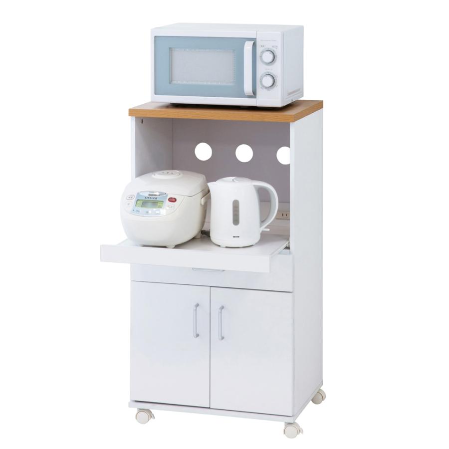 置き場に困っていたキッチン家電をスッキリひとまとめ らくらくレンジワゴン W54×D41×H100.5cm 組立式 キャスター コンパクトサイズなのに収納力は抜群の画像