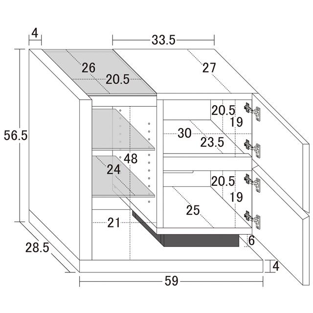 クロシオ 鏡面扉付ラック W60 おしゃれ 鏡面仕上げ モノトーン【テレビ