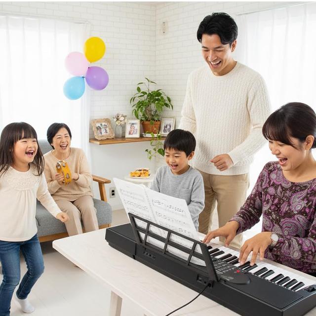 レトロサウンド 光った鍵盤をなぞるだけ！ガイド機能付き電子ピアノ