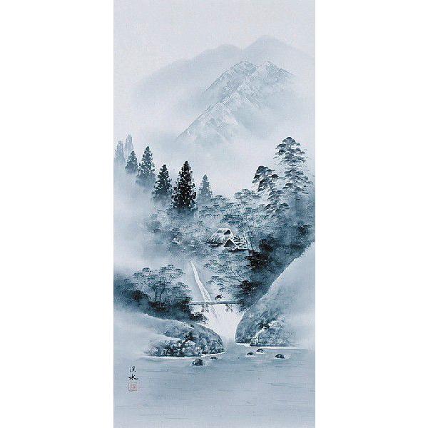 中国画 掛け軸 山水画 中堂 四尺 手描き 彩色 水墨 山岳 風景画 中国