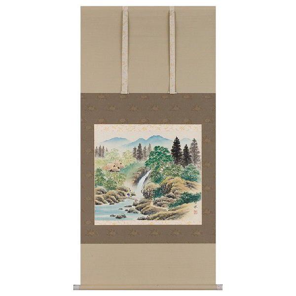 掛け軸専門店 掛軸 通販 彩色山水（奥田 吟水） 年中掛け 山水画 水墨画 全国送料無料