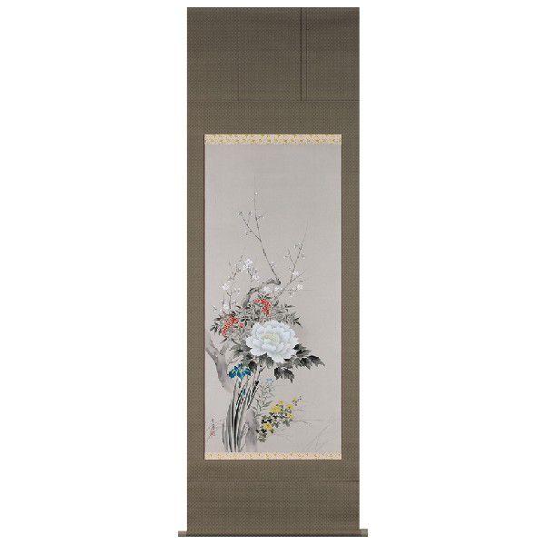 掛け軸専門店 掛軸 通販 四季草花（佐藤 景月） [尺八立] 四季花 年中掛け 贈答用 日本画 全国送料無料 新品掛け軸