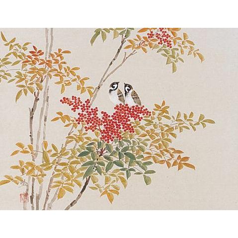 掛け軸 掛軸 南天に雀(出口 華凰) 花鳥画 冬物掛軸 日本画 掛け軸 掛軸 南天に雀(出口 華凰) 花鳥画 冬物掛軸 日本画