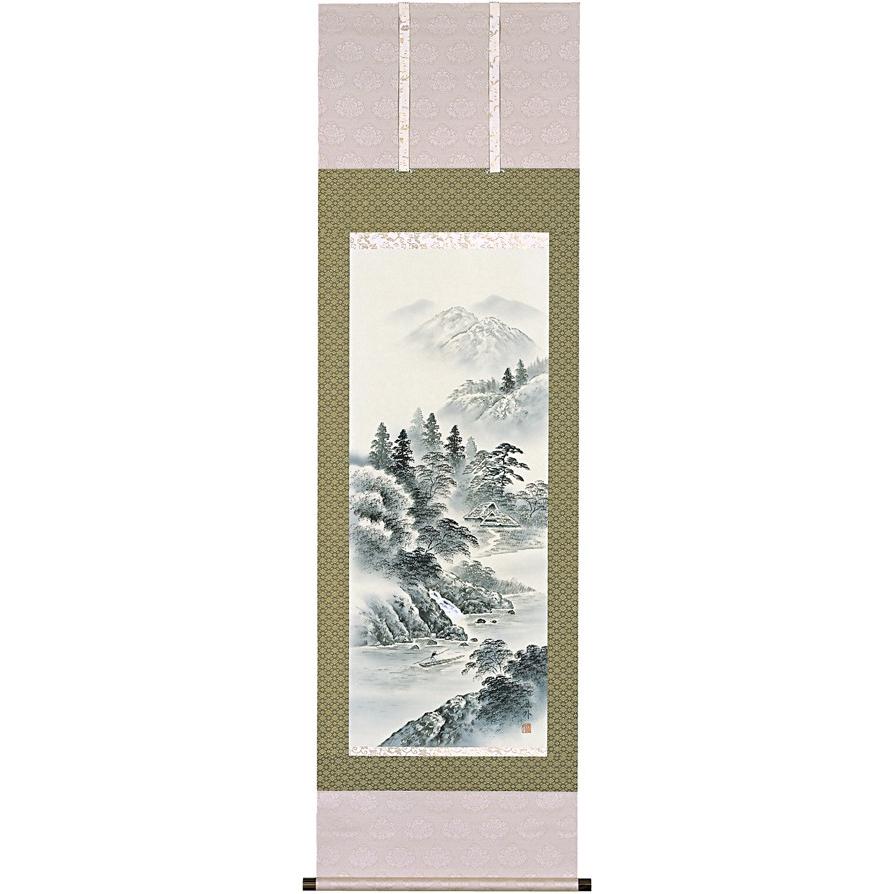 掛け軸 掛軸 水墨山水 上田林外 尺五立 54.5×190cm 桐箱収納 全国送料無料無料 代引き手数無料