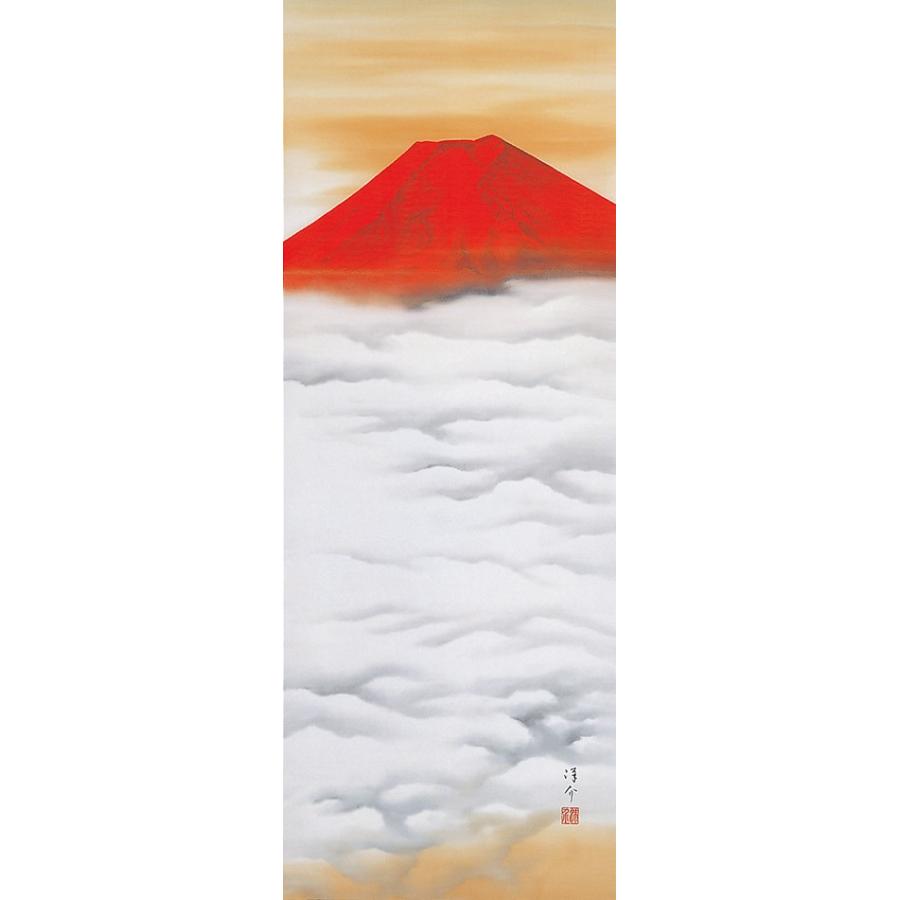 美術品・アンティーク・コレクション 田中芳園 赤富士山水 掛軸 桐箱付き