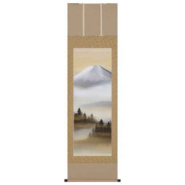 掛け軸 掛軸 掛け軸販売 富士山水 川島　正行 掛け軸用品３点セット付き　床の間に合う掛け軸