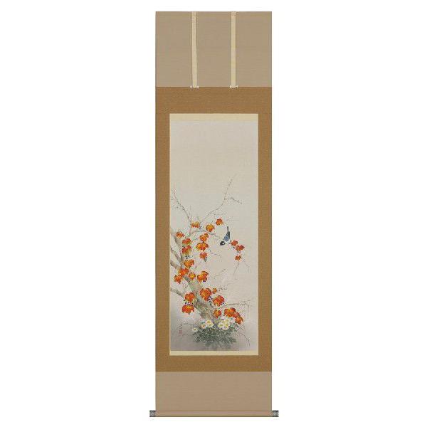 掛け軸 掛軸 掛け軸販売 蔦に小禽 鈴木　秀湖 掛け軸用品３点セット付き　床の間に合う掛け軸