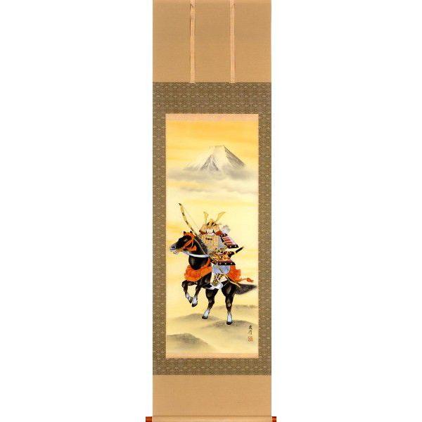 掛け軸　武者 菊池　俊行 掛け軸用品３点セット付き　床の間に合う掛け軸