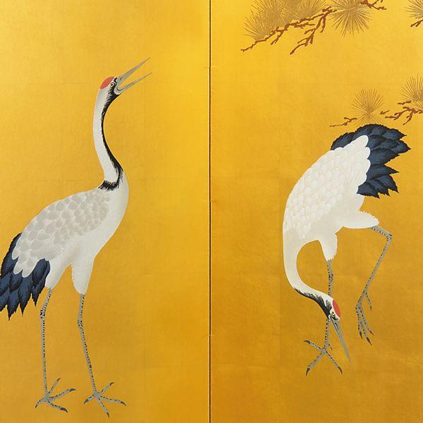 屏風 びょうぶ 肉筆作品 衝立 ついたて 金彩屏風 金彩大鶴絵二曲 屏風 びょうぶ 肉筆作品 衝立 ついたて 金彩屏風 金彩大鶴絵二曲