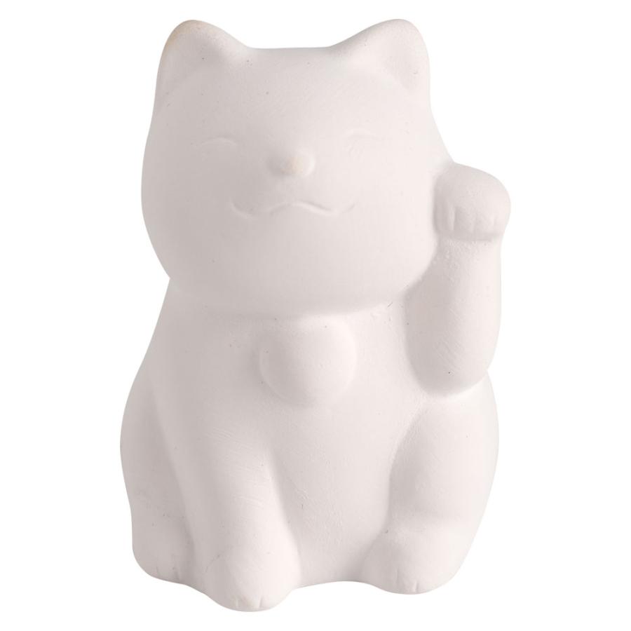 おえかき招き猫（ぬりえ用白）左手上げ 工作用陶器シリーズ : 和
