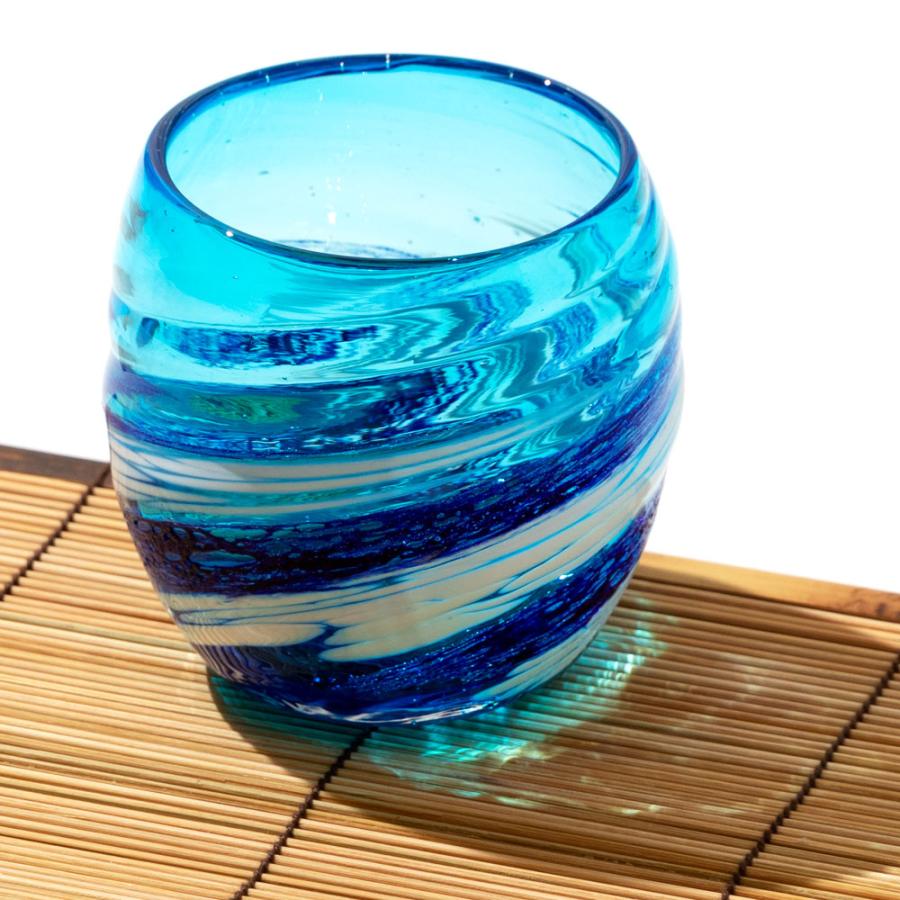 源河源吉 琉球ガラス 荒波 コバルト 樽型グラス 200ml 沖縄 伝統工芸品