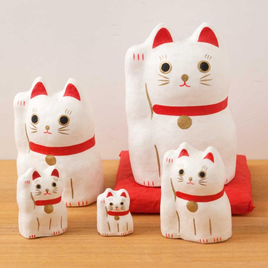 和紙置物 はりこーシカ招き猫（白） 5匹 Lucky cat made of Japanese 