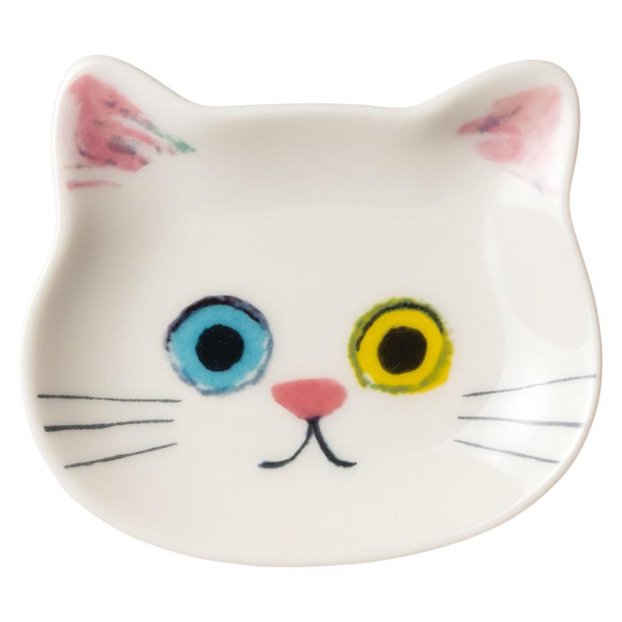 猫顔の豆皿 しろ (80776) ECOUTE minette 小皿・トレー まあるいおめめ