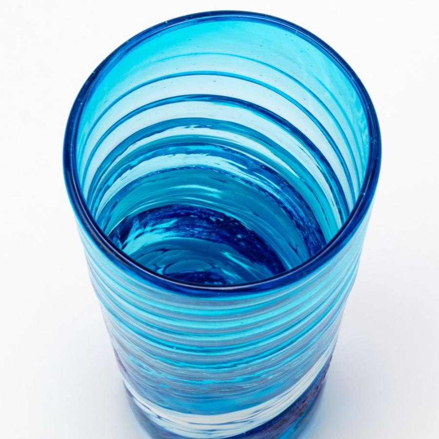 源河源吉 琉球ガラス 荒波 コバルト ロングビアグラス 300ml 沖縄 伝統
