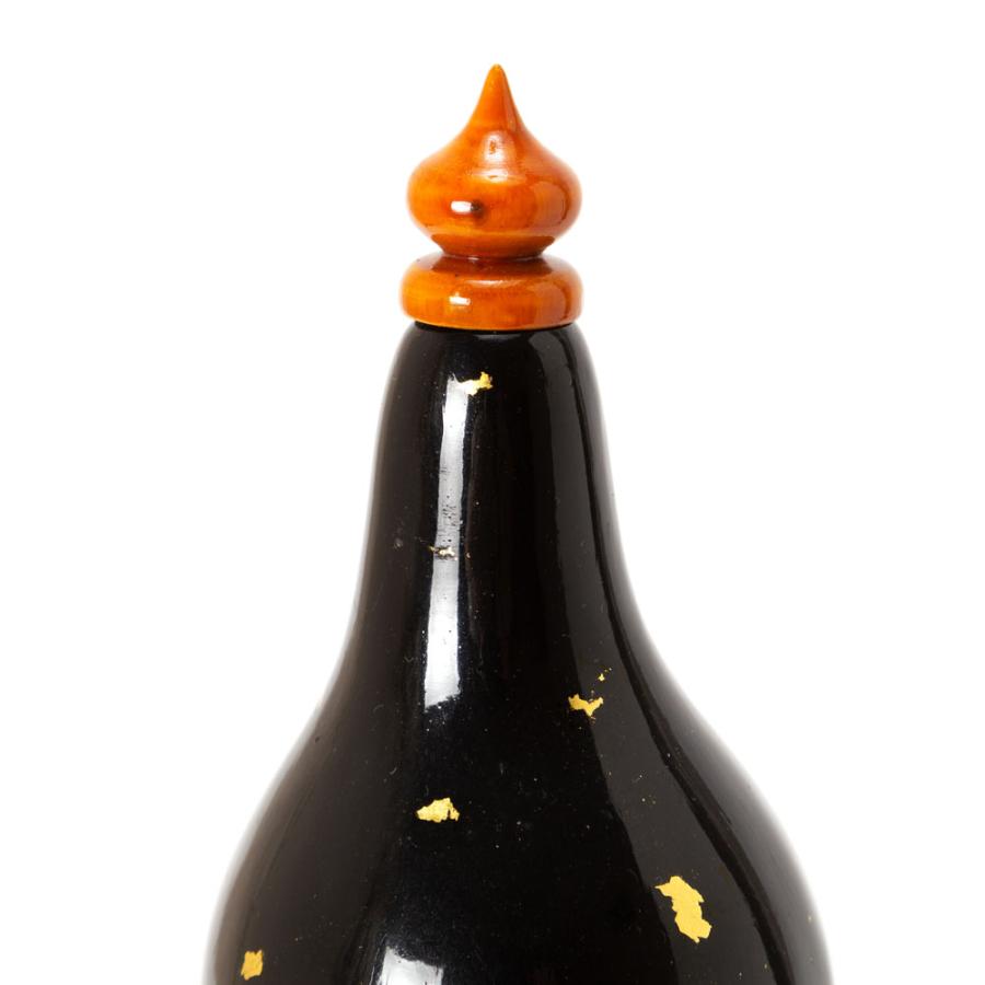 四季が平安瓢箪 装飾品 工芸品 美術品 置物 上州瓢箪 ひょうたんの置物022 黒金箔 高さ34cm 金箔貼り加工