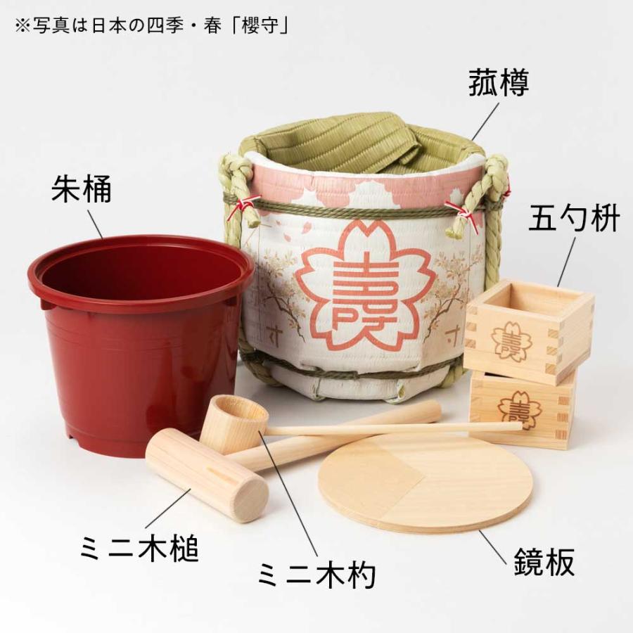 岸本吉二商店 ミニ鏡開きセット 菰樽 土産樽・祝言の謡 5勺絵枡2個付き 