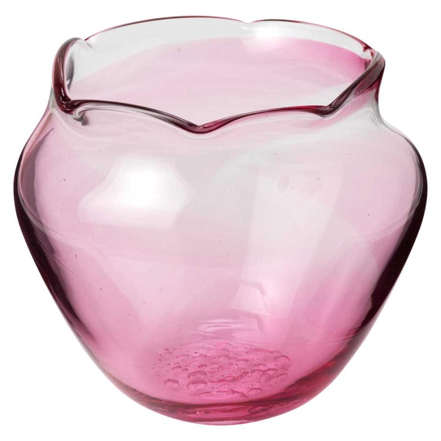 吹きガラスの金魚鉢 大004・桃 宙吹き製法で作られた