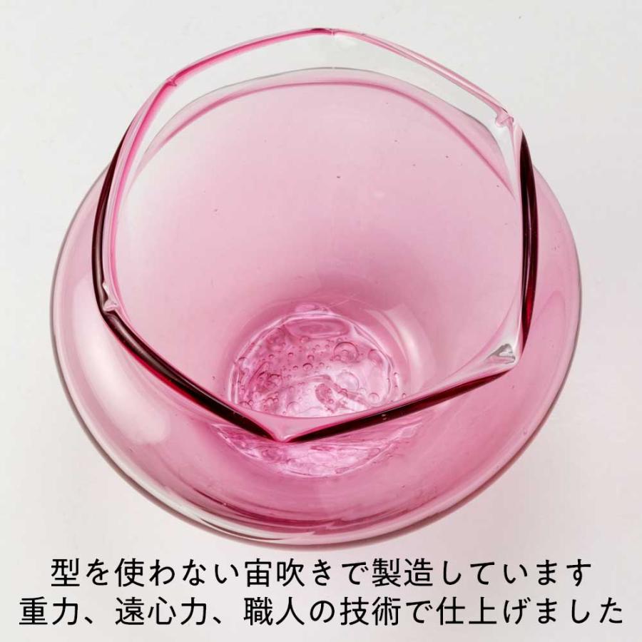 吹きガラスの金魚鉢 大004・桃 宙吹き製法で作られたハンドメイドの