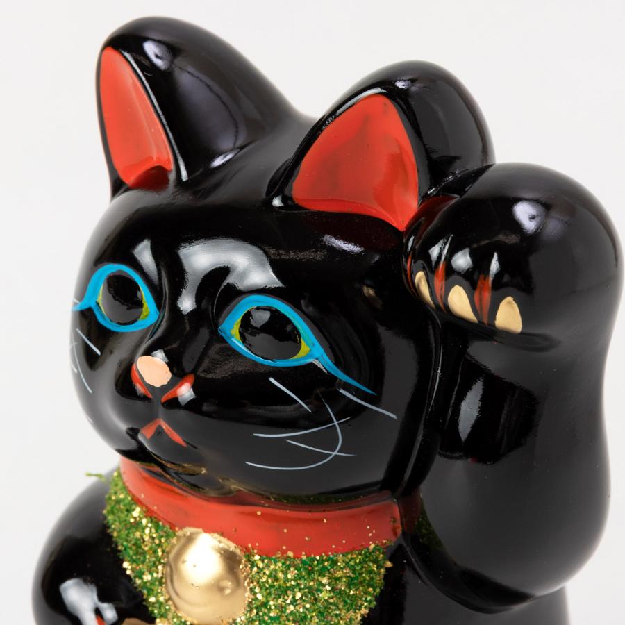 常滑焼 招き猫 5号小判黒猫貯金箱 左手上げ 高さ16cm 開運招福 家運 
