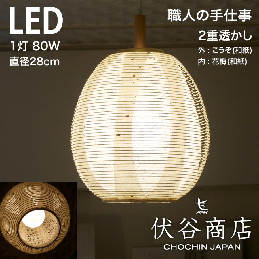 魅力の 玉子型  照明 LED ペンダントライト 提灯 伏谷商店 手作り 職人 和モダン (花梅) 2重 透かし 1灯 LED ペンダントライト