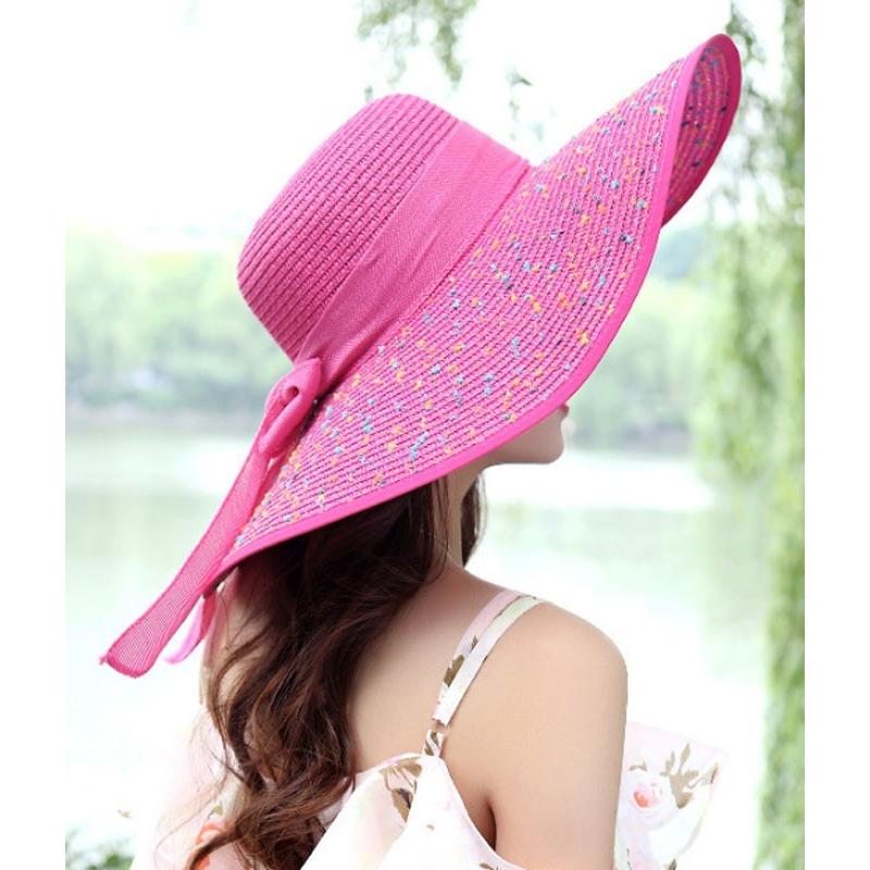 帽子 レディース 夏 つば広 リボン 折りたたみ 麦わら 麦わら