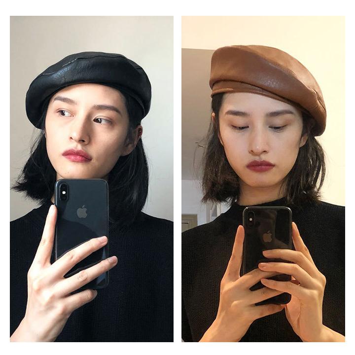 ベレー帽 ベレー 帽子 レディース おしゃれ 無地 秋冬 かわいい 黒 白 ブラウン シンプル かわいい 韓国 合皮 メール便送料無料 新品本物