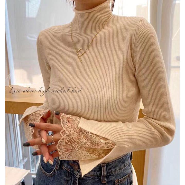 NKNIT アイボリー リブ編み ハイネックニット NKNIT アイボリー リブ編み ハイネックニット
