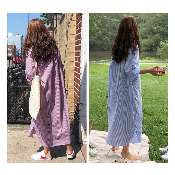 ☆MOLLIES STUDIO☆ストライプ ワンピース ロングシャツ ピンク ☆MOLLIES STUDIO☆ストライプ ワンピース ロングシャツ ピンク