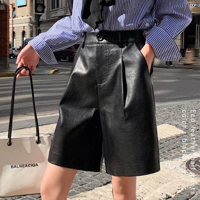 ハーフパンツ レディース 冬 秋 メール便送料無料 エコレザー バミューダパンツ 五分丈 ベージュ グリーン ブラック 黒 韓国 Pt 153 Woman Collection 通販 Yahoo ショッピング