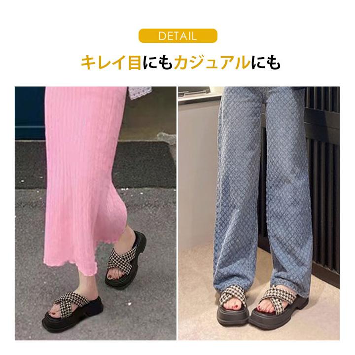 【韓国ファッション】プラットフォームサンダル 全4色 千鳥柄サンダル 厚底サンダル 歩きやすい 疲れにくい