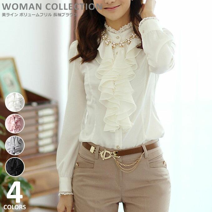 ブラウス 長袖 フリル サテン シフォン レース シャツ レディース メール便送料無料 Sh 037 Woman Collection 通販 Yahoo ショッピング
