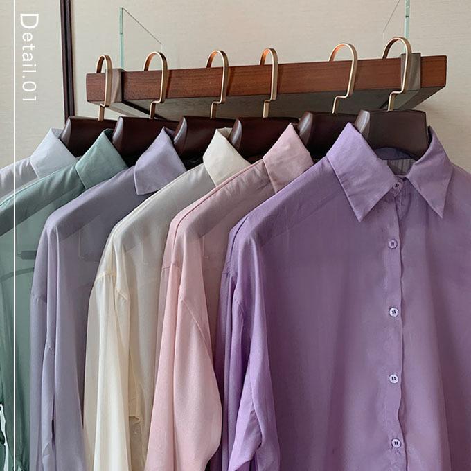 シアーシャツ シースルーシャツ シャツ ブラウス 長袖 レディース 春夏 透け 韓国 おしゃれ 透け 白 紫 メール便送料無料 Sh 174 Woman Collection 通販 Yahoo ショッピング