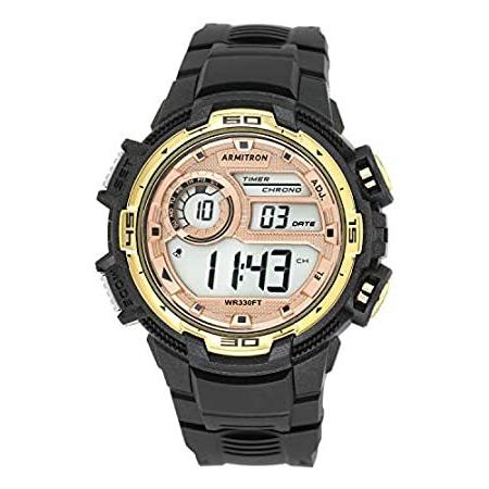 高級感 (アーミトロン) ブラック樹脂ストラップウォッ デジタルクロノグラフ ゴールド調アクセント 40/8347BKGD メンズ スポーツ Armitron 腕時計