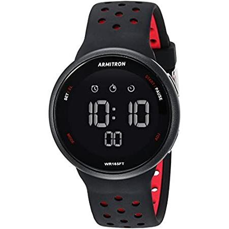 速くおよび自由な Armitron Sportユニセックス40 / 8423brdレッドAccented Digitalクロノグラフブラックシリコンストラップウォッチ 腕時計