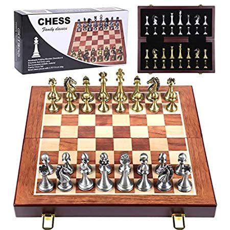 海外の素敵な商品をお届けします♪Metal Chess Set - Chess B0ard Game f0r Adults and Kids - W00den F0lding Tra