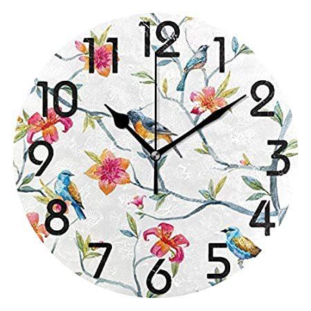 お得なクーポン配布中 春 枝 丸型 花 鳥 壁時計 枝 春 Naanle 電池式 9 5インチ クォーツ 丸型 アナログ 静音 デスク時計 家庭 キッチン オフィス 学校 浴室用 同時購入価格