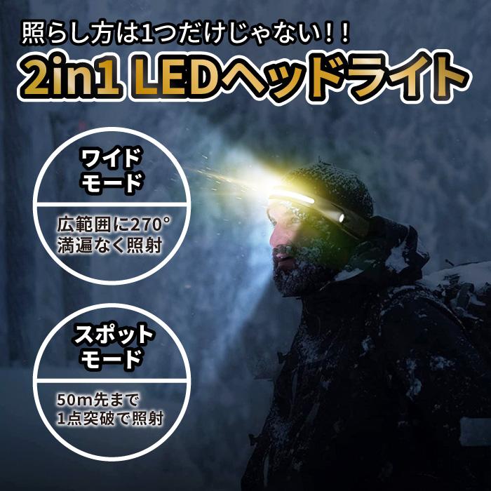 ヘッドライト 充電式 作業灯 led 充電式 防災グッズ LEDヘッドライト 明るい ledライト ヘッドランプ ヘルメットライト アウトドア 登山 懐中電灯 | ブランド登録なし | 02